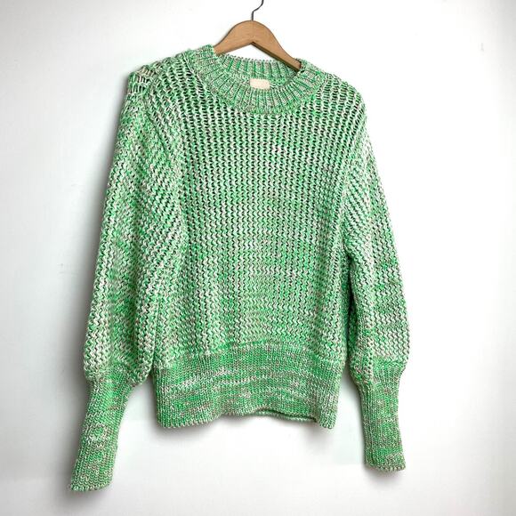 H&M Chunky Open Weave Green Chunky Crochet Knit Oversized Coastal Sweater L - Picture 1 of 7